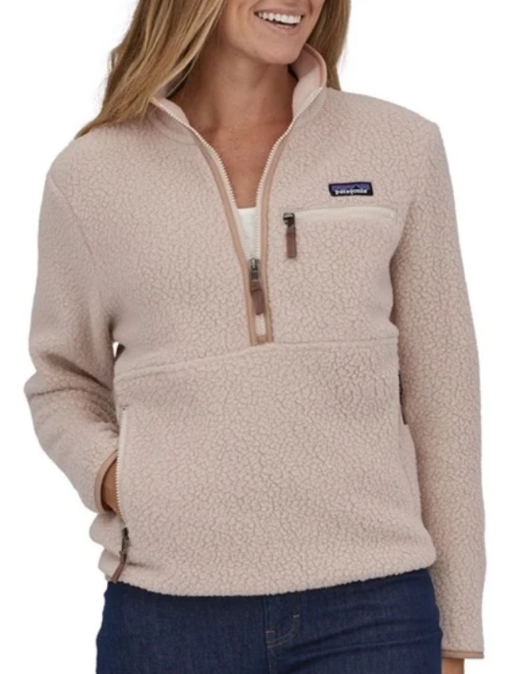 Patagonia Retro Pile Marsupial Pale Pink Fleece Pullover Sz XS